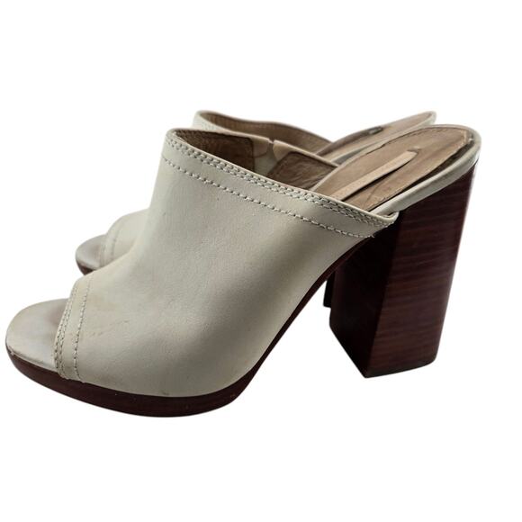 Frye Karissa Heeled Mules Womens 7.5 M Ivory Leather Chunky High Heel Peep Toe - Picture 6 of 14